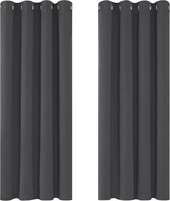 Deconovo Blackout Curtains Eyelet Super Soft Thermal Insulated Ring Top Blackout Curtains for Nursery 46 x 54 Drop Inch Dark Grey 2 Panels