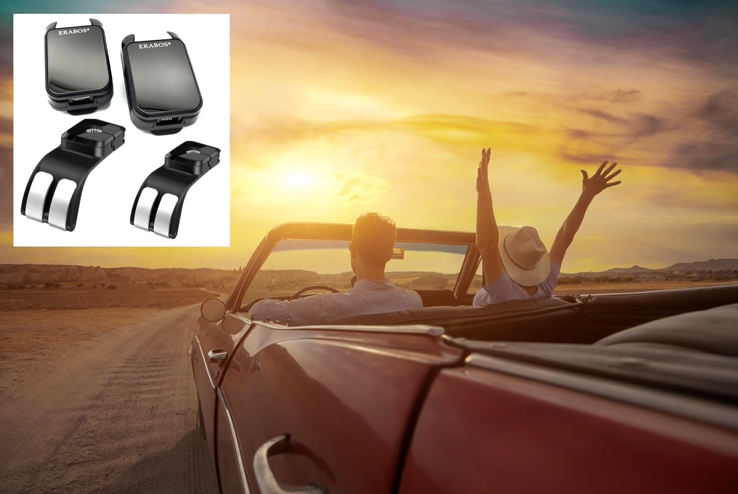Auto Premium Organizer-Set – 2 Sonnenbrillenhalter & 2 Handtaschenhalter | von Polizeibeamten gegründete Sicherheitsmarke | Mehr Sicherheit & durchdachtes Design