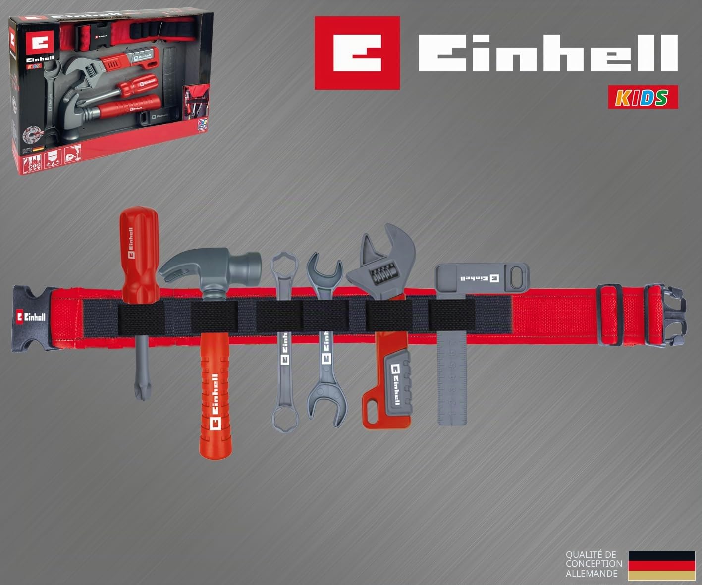 Happy People Einhell - Ceinture à outils pour enfant - 7 pièces - Avec 6 outils - Dimensions : environ 85 x 10 x 1 cm