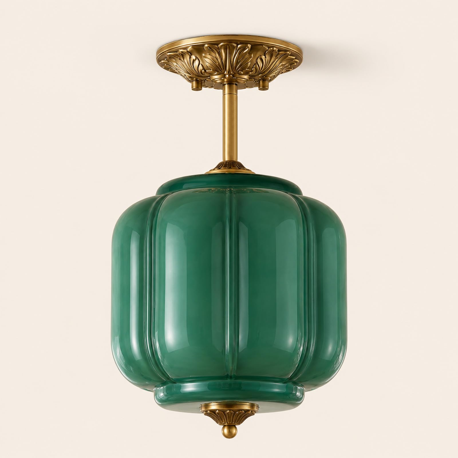Photo 1 of MIXL-Modern Milk Glass Ceiling Pendant Light,Semi Flush Mount Green Glass Ceiling Light Fixture,Art Deco Hallway Lighting Fixture,Antique Gold Pendant Lamp for Living Room Bedroom