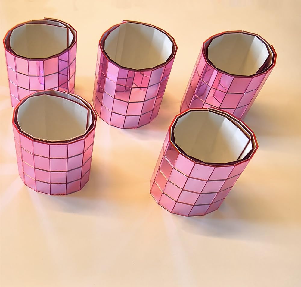600pcs Pink Mirror Squares Self-Adhesive Mini 10x10mm,Real Glass Mirror Roll,Decorative Mirror Sticker Sheet DIY Accessory Mirrors Mosaic Tiles