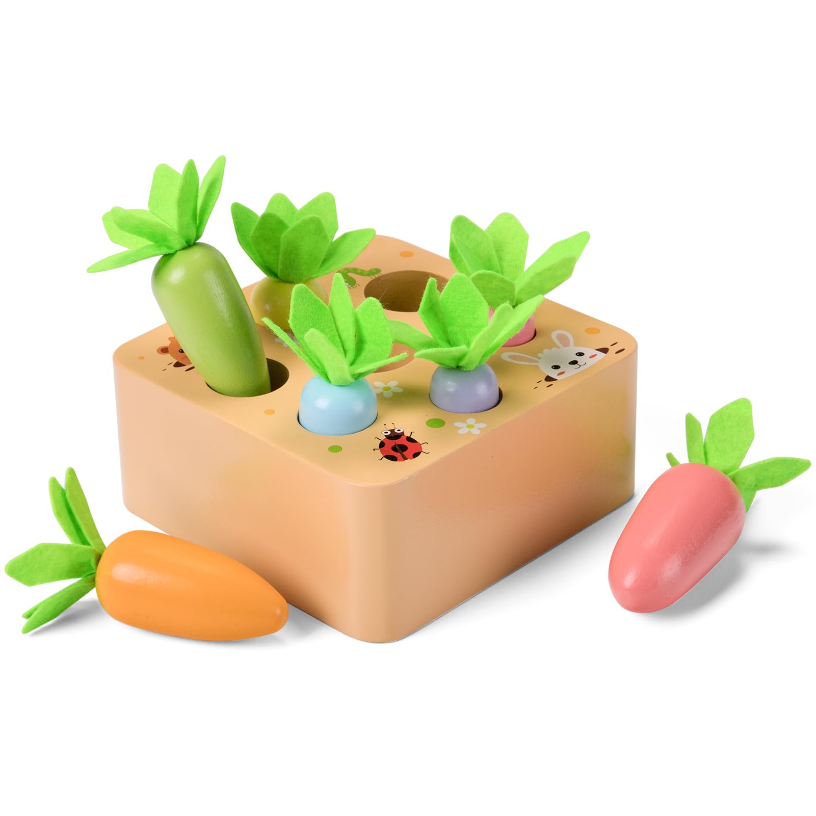 Wdmiya Baby Toys for 12 Months Wooden Montessori Toys Baby Sensory Carrot Sorting Toy Toddlers Educational Toys for 1 2 3 Years Old Boys Girls, Babies 1st Birthday Gift (Colorful Carrots)