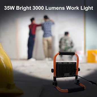 Linke 35W LED Work Light, 3000LM Job Site Portable Plug-in Floodlight | Construction Lights IP66 Waterproof Outdoor Mains Powered 6500K Cold White for Workshop Garage Garden [Energy Class F]