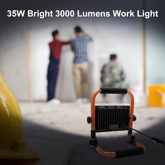 Linke 35W LED Work Light, 3000LM Job Site Portable Plug-in Floodlight | Construction Lights IP66 Waterproof Outdoor Mains Powered 6500K Cold White for Workshop Garage Garden [Energy Class F]