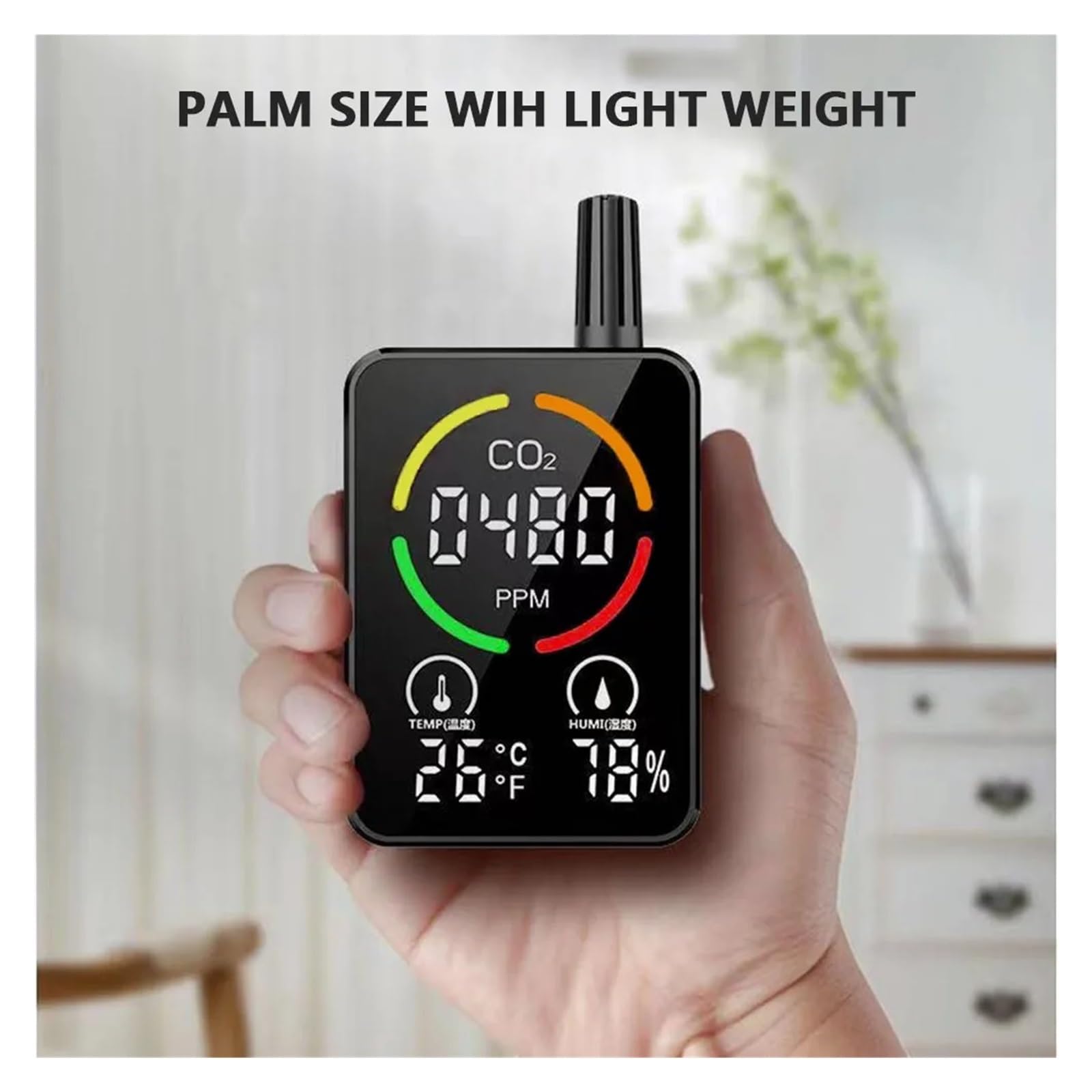 Detector de CO2 Monitor calidad del aire Medidor Temperatura Humedad Sensor NDIR dióxido carbono Probador concentración con alarma Para uso de bricolaje(Black)