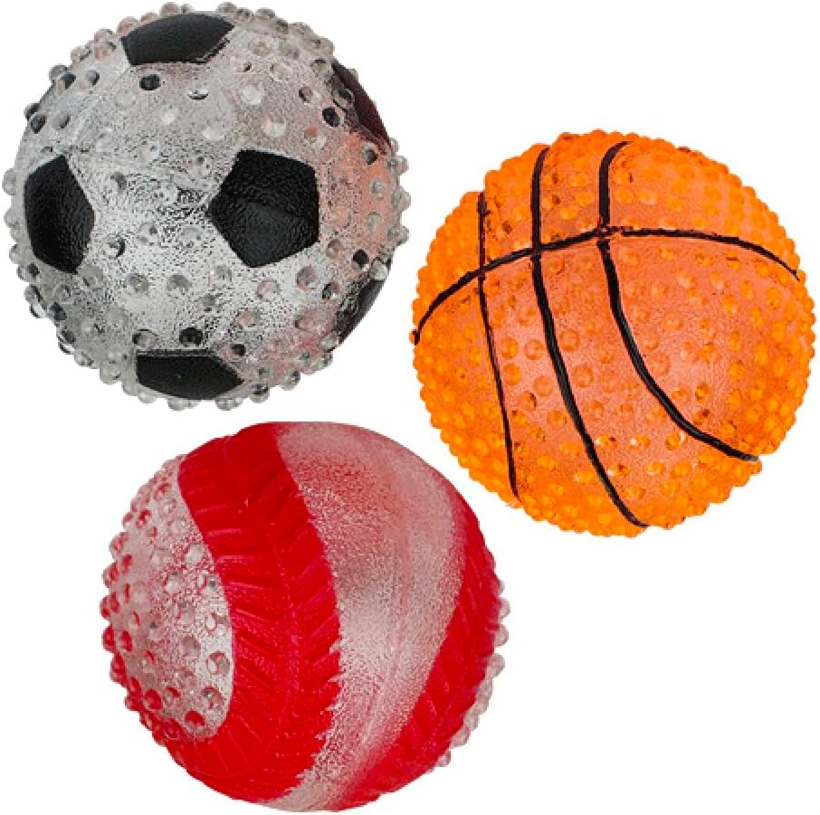 Dog Balls Dental Lighted Rubber Translucent Sports Themed 3 inch Canine Bouncy Fun (Full Set - All 3 Balls)