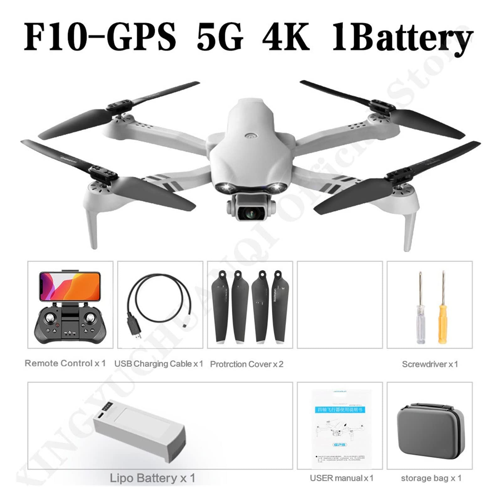 Dron 4K HD Podwójna kamera z GPS 5G WiFi Szeroki kąt FPV Transmisja w czasie rzeczywistym Odległość Rc 2 km Profesjonalny dron (Kolor: F10-1B-Foambox Rozmiar: 1) (F10 GPS)