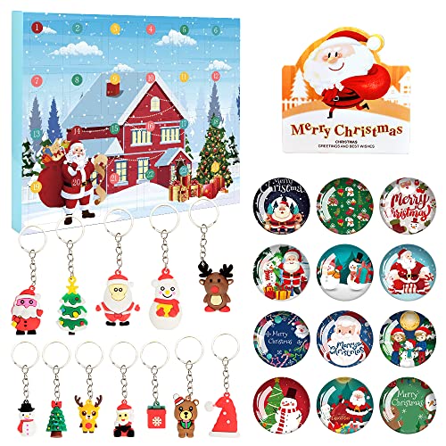 CHMMY Calendrier de l'Avent 2022, Cadeau Noel comprennent 12 Porte Clés, 12 Aimants Réfrigérateur et 1 Carte de Vœux pour Enfants,Tout Petit, Adolescents, Adultes thumbnail