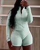 Conjunto de mujer de 2 piezas con chaqueta corta con cremallera y shorts de ciclista 3