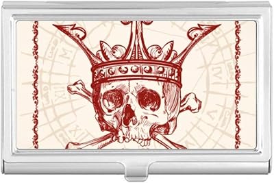 Hearts Spade Red Crown Skeleton Poker Card Business Card Holder Case Pocket Box Wallet