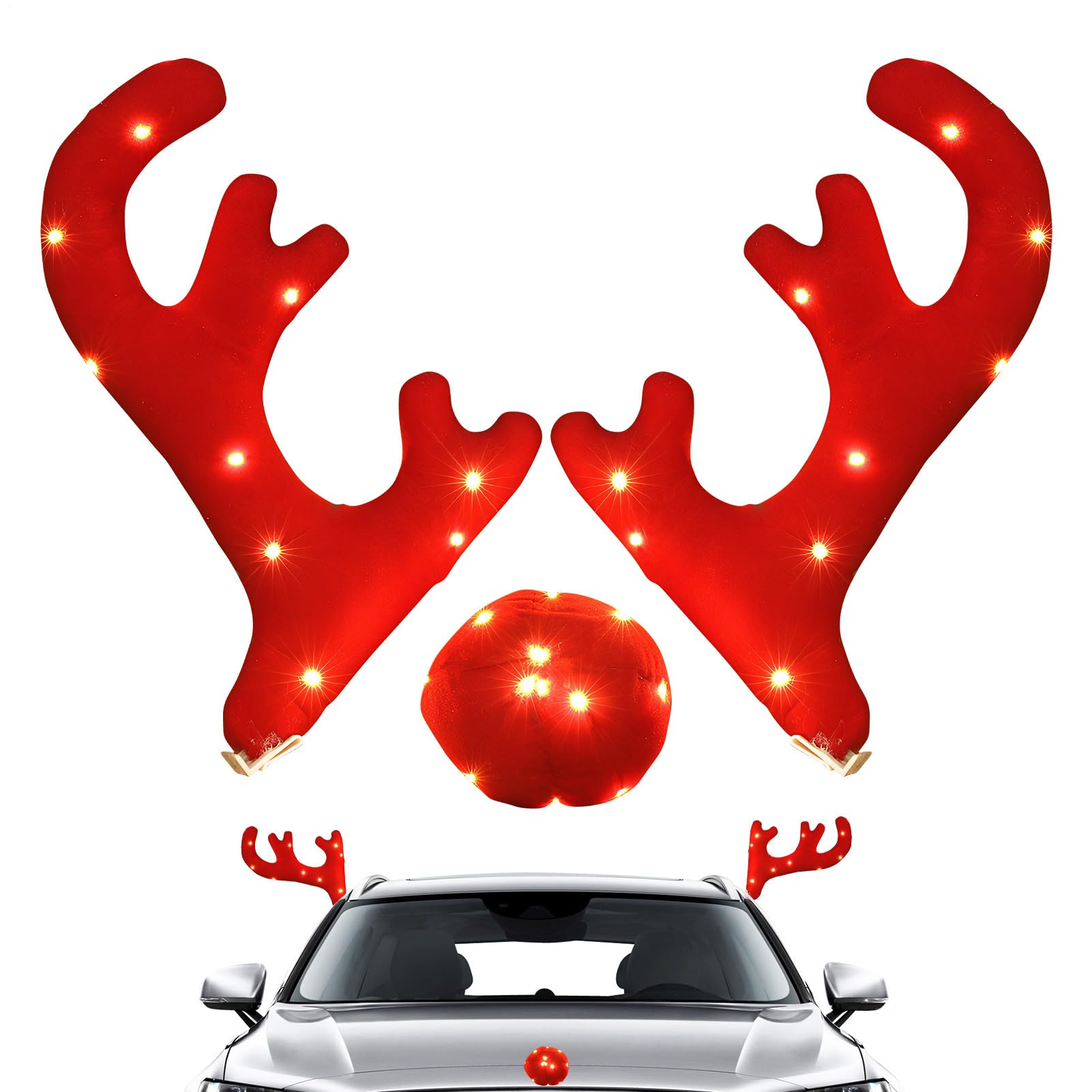 Bois de voiture lumineux et costume de renne pour décoration de Noël festive