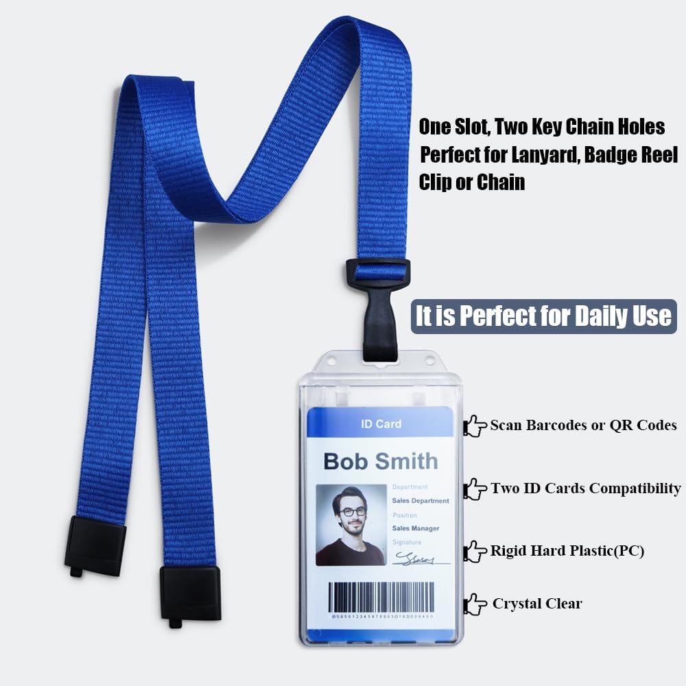 Bulk 50 Pack Permanent Locking Hard Plastic ID Badge Holder-Vertical Clear Heavy Duty Protector Secure Case Holder for Passes Access Office Student IDs Proximity RFID One or Two I'd Cards by BETOOM
