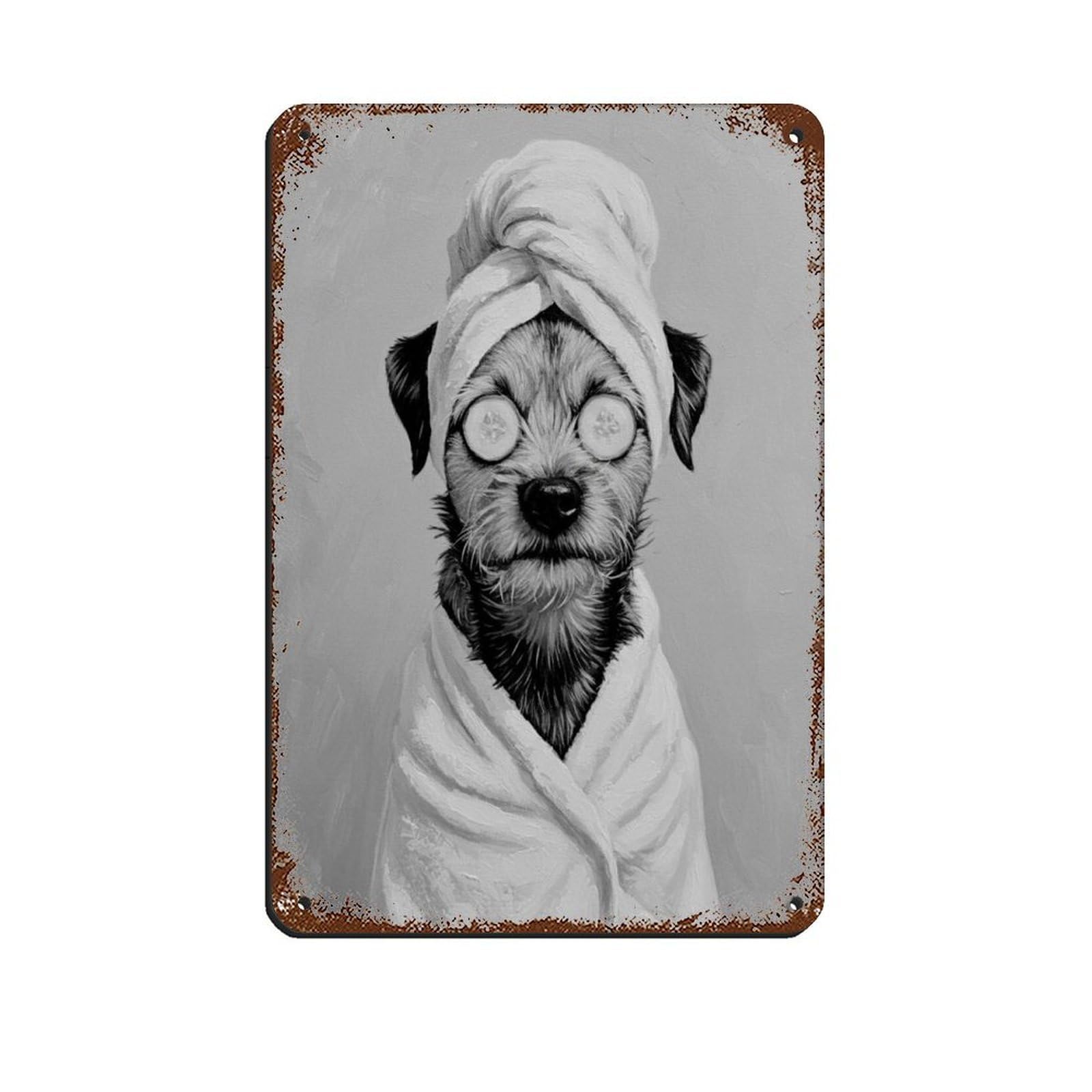 Border Terrier Dog Bathroom Art Retro Poster Metal Tin Sign Chic Art Retro Iron Painting Bar People Cave Cafe Family Garage Poster Wall Decoration 8x12inch(20x30cm)
