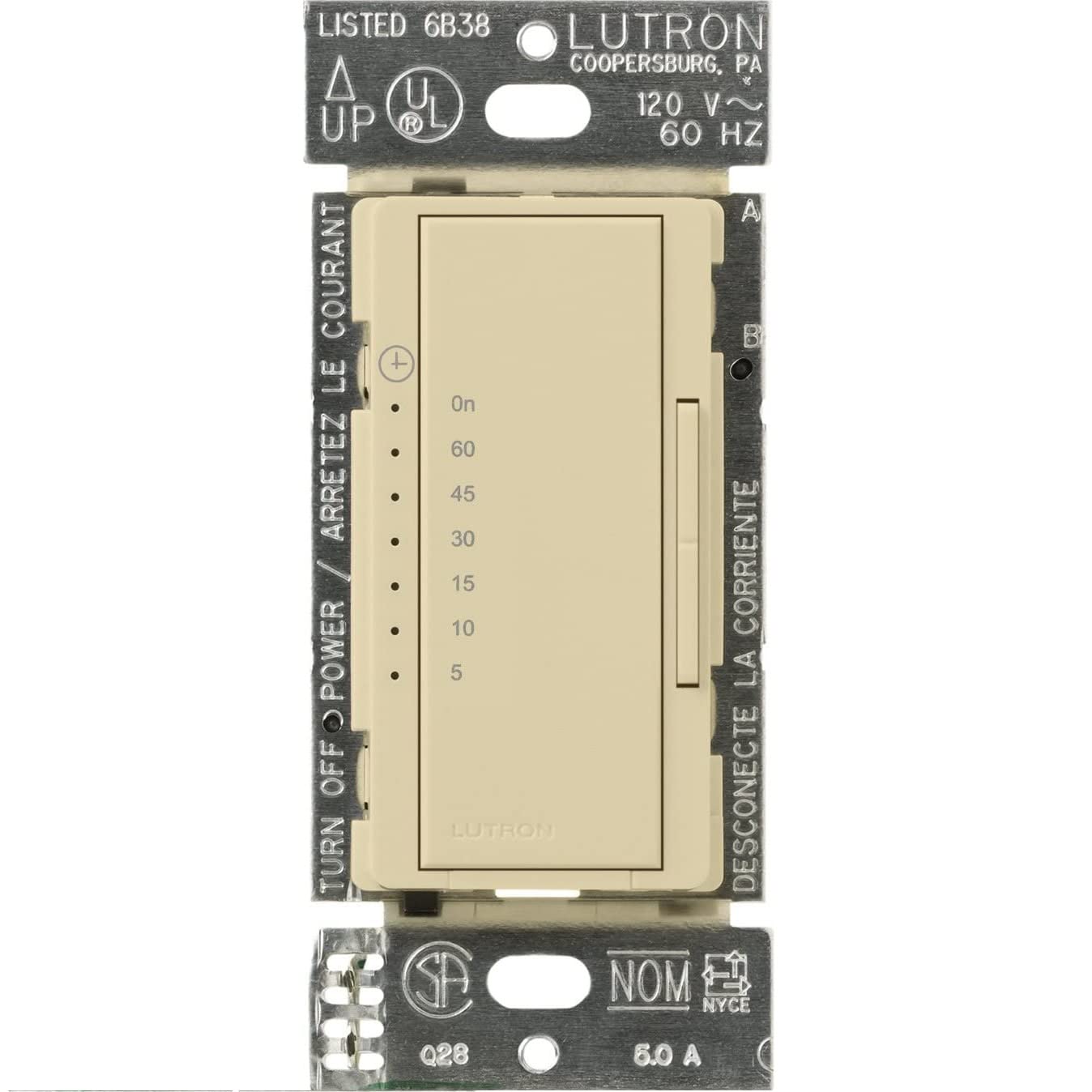 Lutron Maestro In-Wall Digital Timer, 5A Light/3A Fan, Single-Pole, MA-T51-IV, Ivory