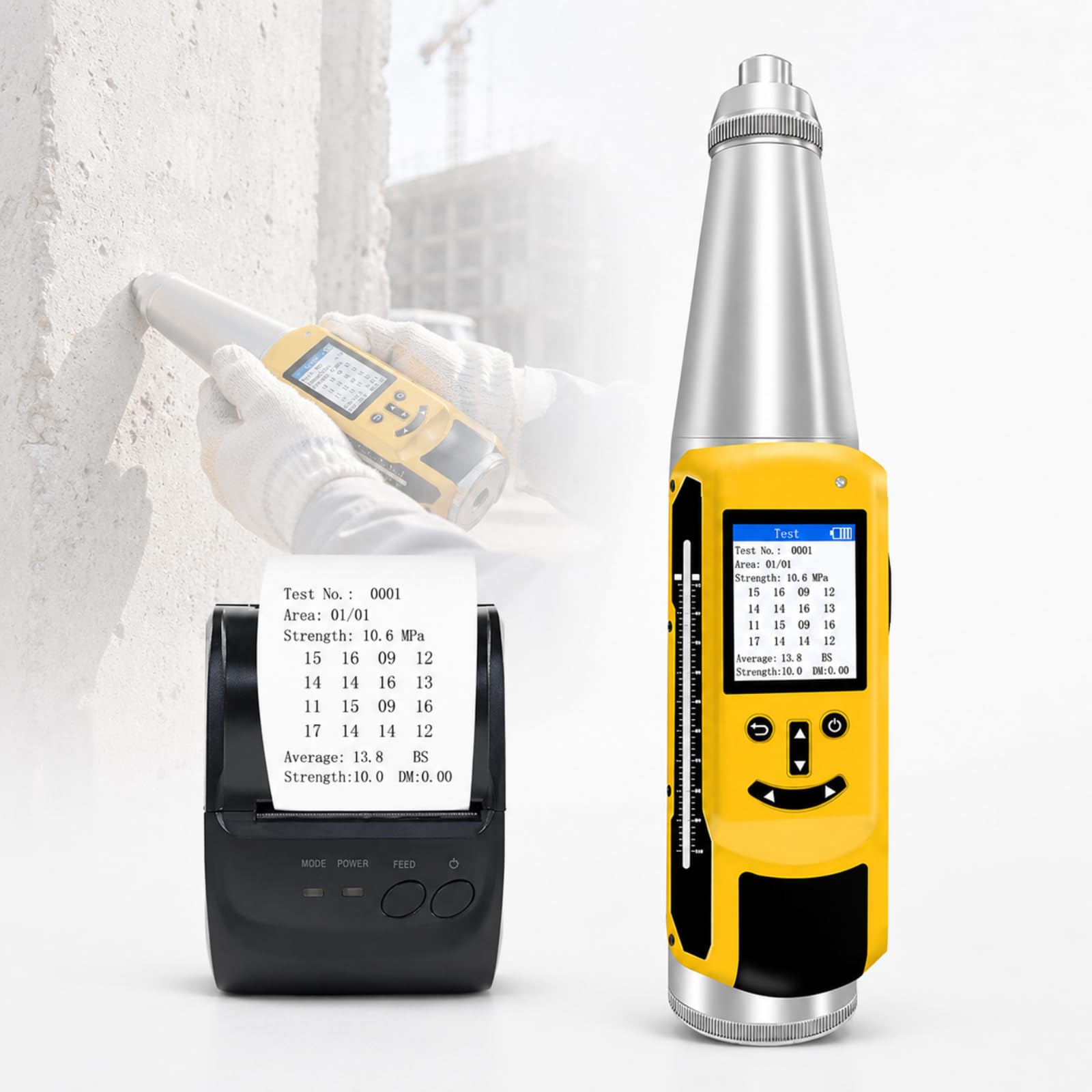 Vhewq Digital Display Concrete Strength Detector With Wireless Printer, Test Range: 1450.38psi-8702.26psi, Data Export And Voice Broadcast For Construction Use
