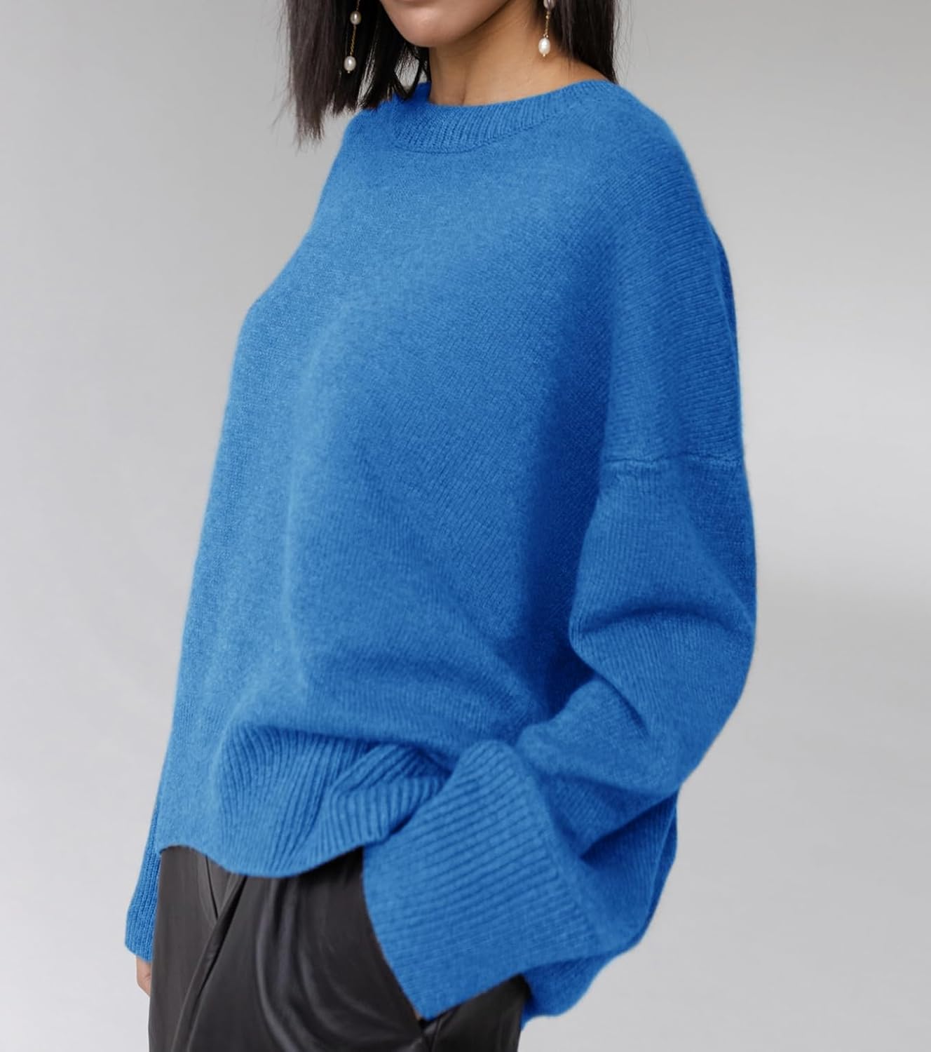 Ckikiou Oversized Crewneck Cute Slouchy High Low Sweater for Women Fall Winter Casual Long Sleeve Soft Knitted Pullover Top - Image 4