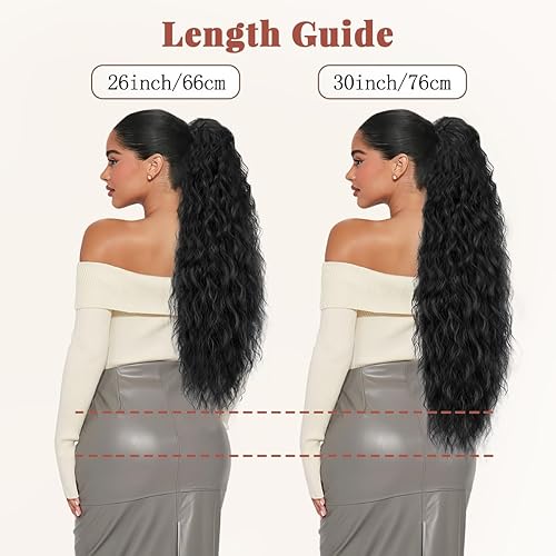 Miniatura 7 de ALXNAN Cola de caballo con clip de garra, extensión de cola de caballo negra de 26 pulgadas para mujer, extensiones de cabello sintético sintético