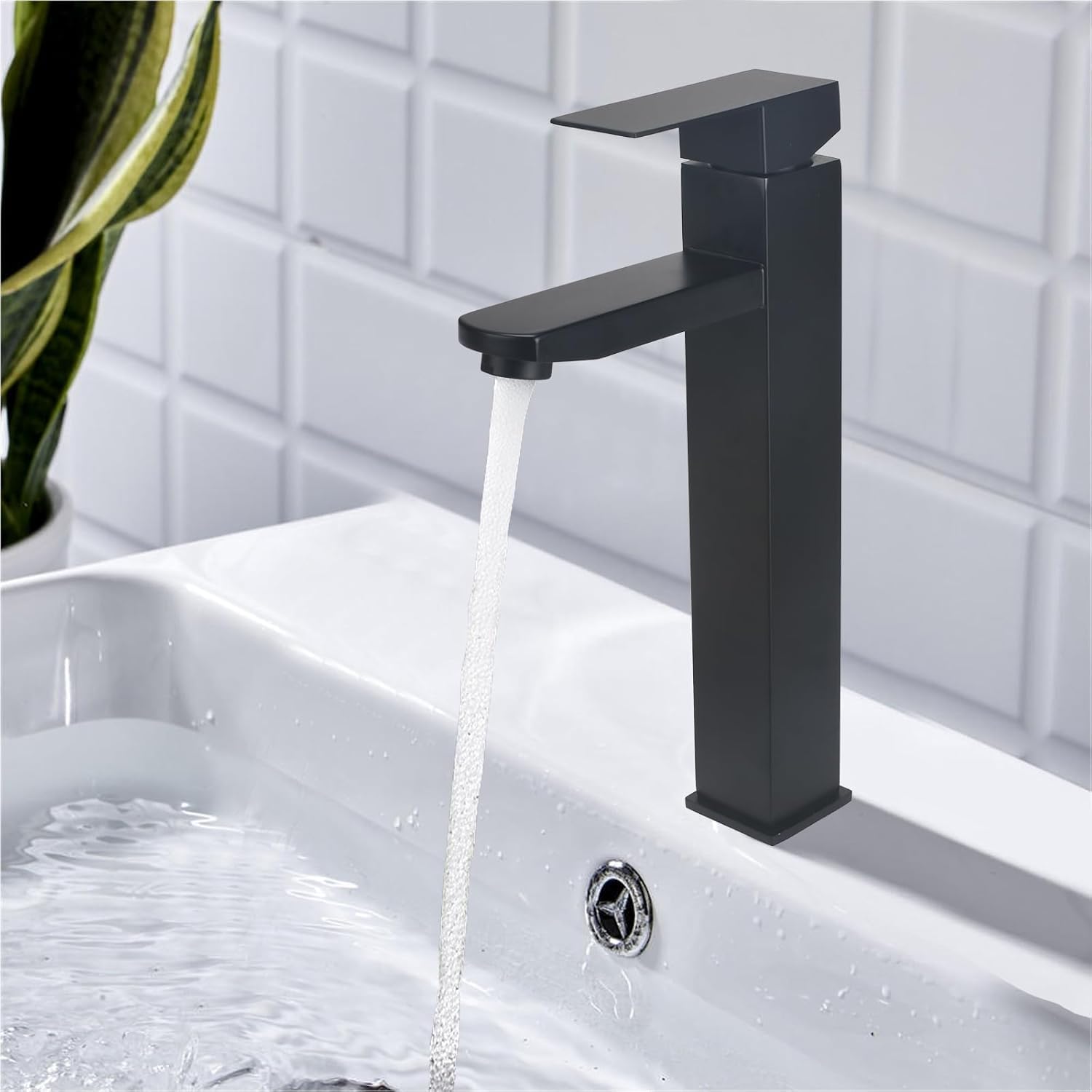 Robinet Salle Bain Mitigeur Lavabo Robinets Carrés Robinet Lavabo Haut Mitigeur Salle de Bain en Métal de Qualité Supérieure Installation et Nettoyage Facile (Noir)