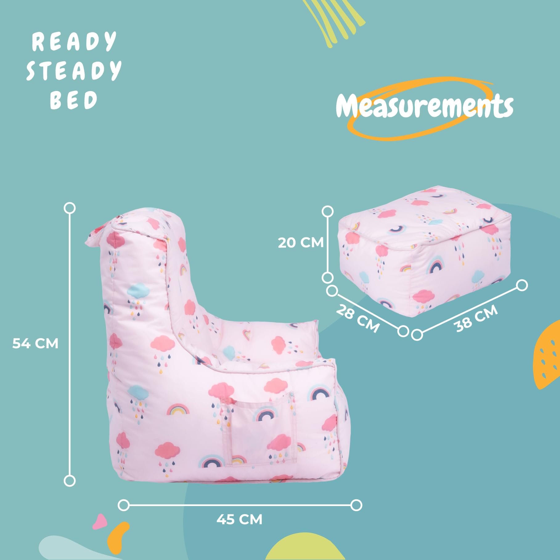 Pouf Enfant Ultra Confortable Ready Steady Bed – Motif Arc-en-Ciel, Doux Et Ergonomique Pour Chambre D’Enfant