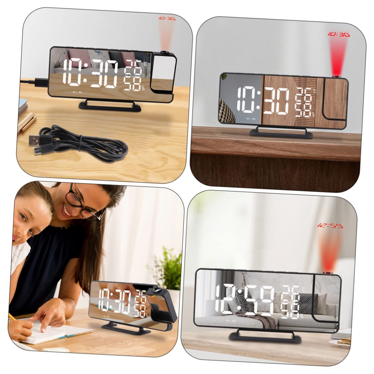 1 Juego Reloj Proyector Multifuncional LED con Termómetro y Reloj Decorativo para Hogar Despertador de Mesa Práctico y Elegante