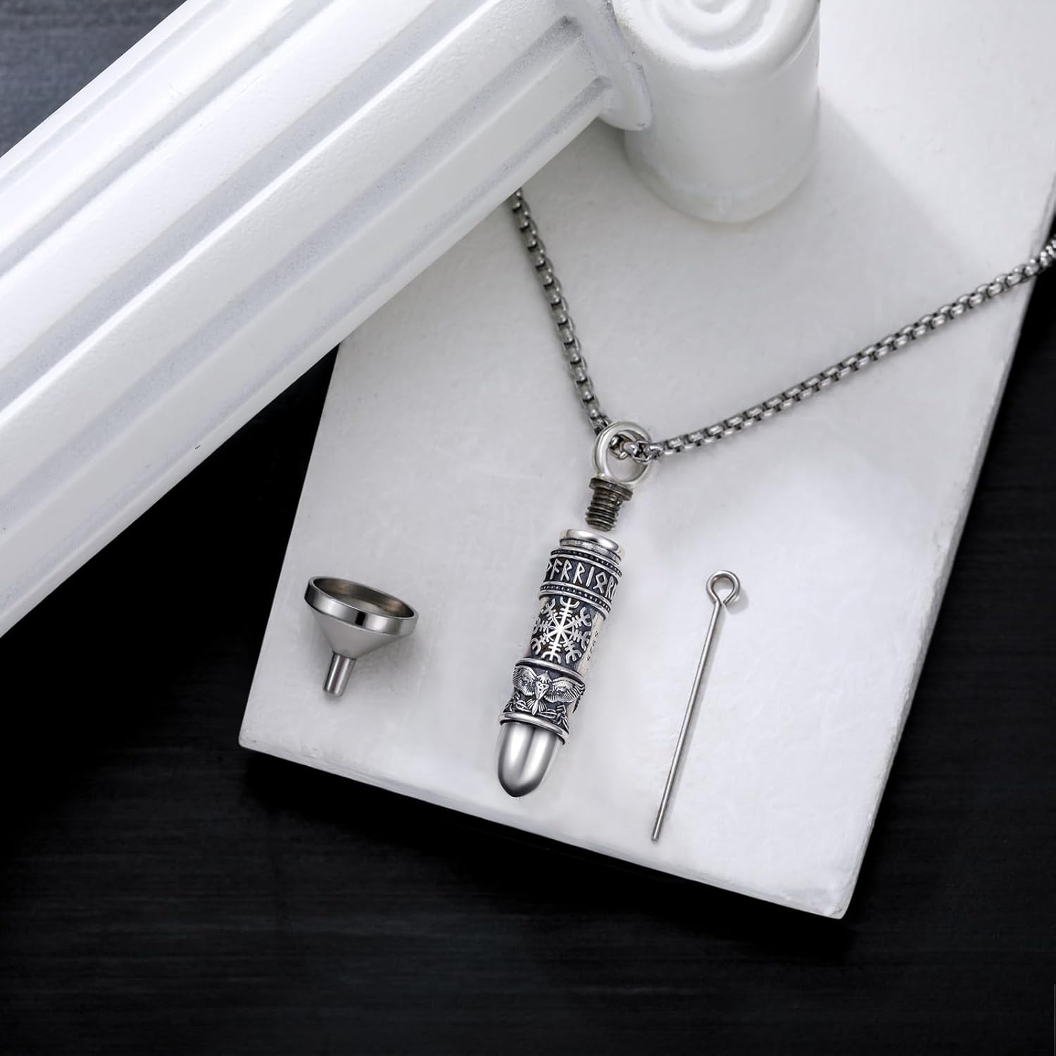 SIMONLY Bullet Urn Necklaces for Ashes 925 Sterling Silver Lion Eagle Compass Tree of Life Necklace Viking Warrior Leo Cremation Jewelry for Men Women Unisex - Image 5