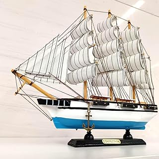 Handmade Crafts Sailing Ocean Theme Smooth Sailing Model Mediterranean Sailing Wooden Sailing Boat Suitable for Home Office Desktops (White)