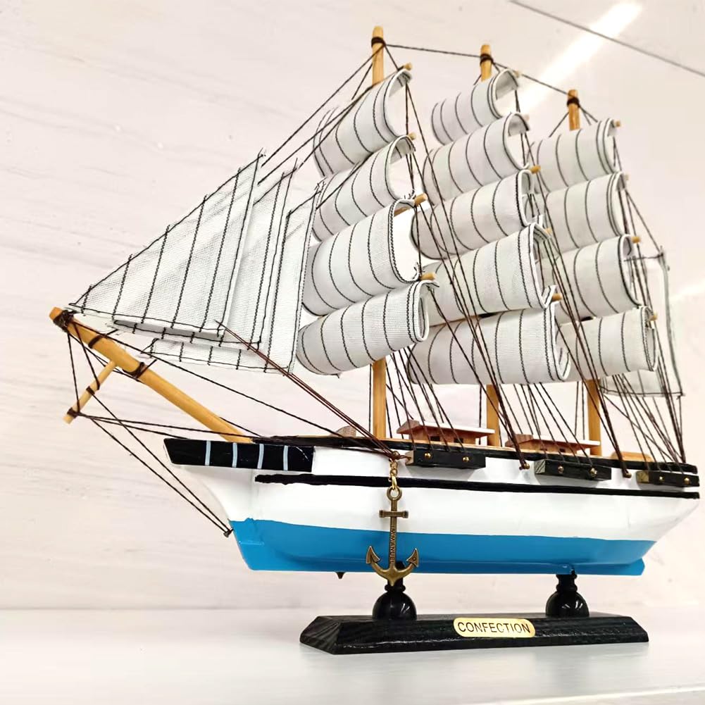 Lizipai Handmade Crafts Sailing Ocean Theme Smooth Sailing Model Mediterranean Sailing Wooden Sailing Boat Suitable for Home Office Desktops (White)