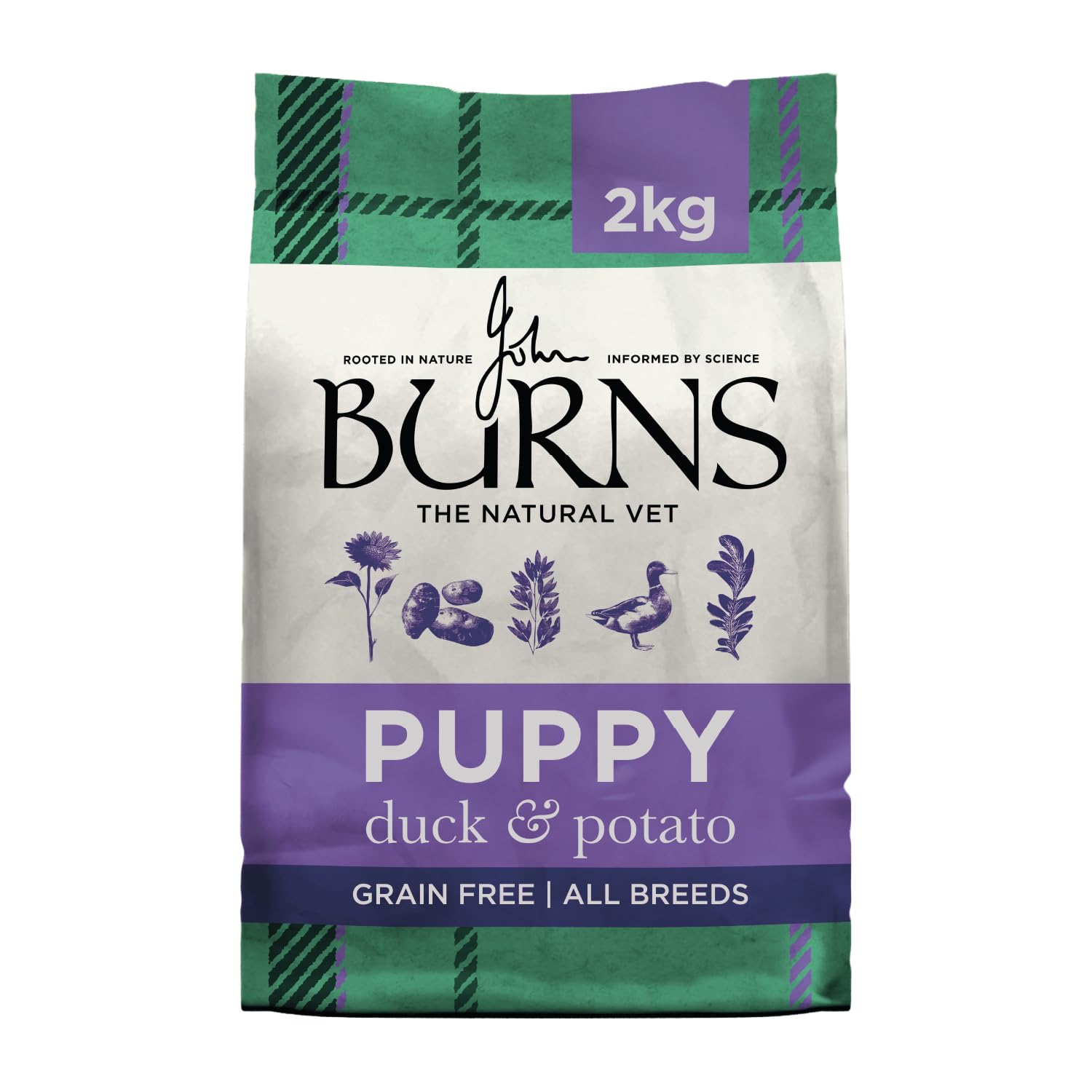 Burns Pet Nutrition Hypoallergenic Complete Dry Dog Food Puppy Grain Free Duck and Potato Grain Free 2 kg