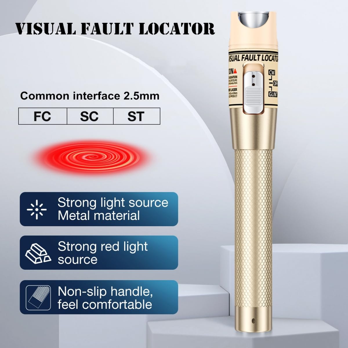 Localizador visual de fallas, kit de probador de fibra óptica VFL de 80 mW, 80 a 100 km, incluye adaptador FC macho a LC hembra, bolígrafo de luz roja para prueba de cable de red de fibra