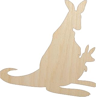 Mother Kangaroo with Baby Joey in Pouch Silhouette Unfinished Wood Shape Piece Cutout for DIY Craft Projects - 1/4 Inch Thick - 4.70 Inch Size