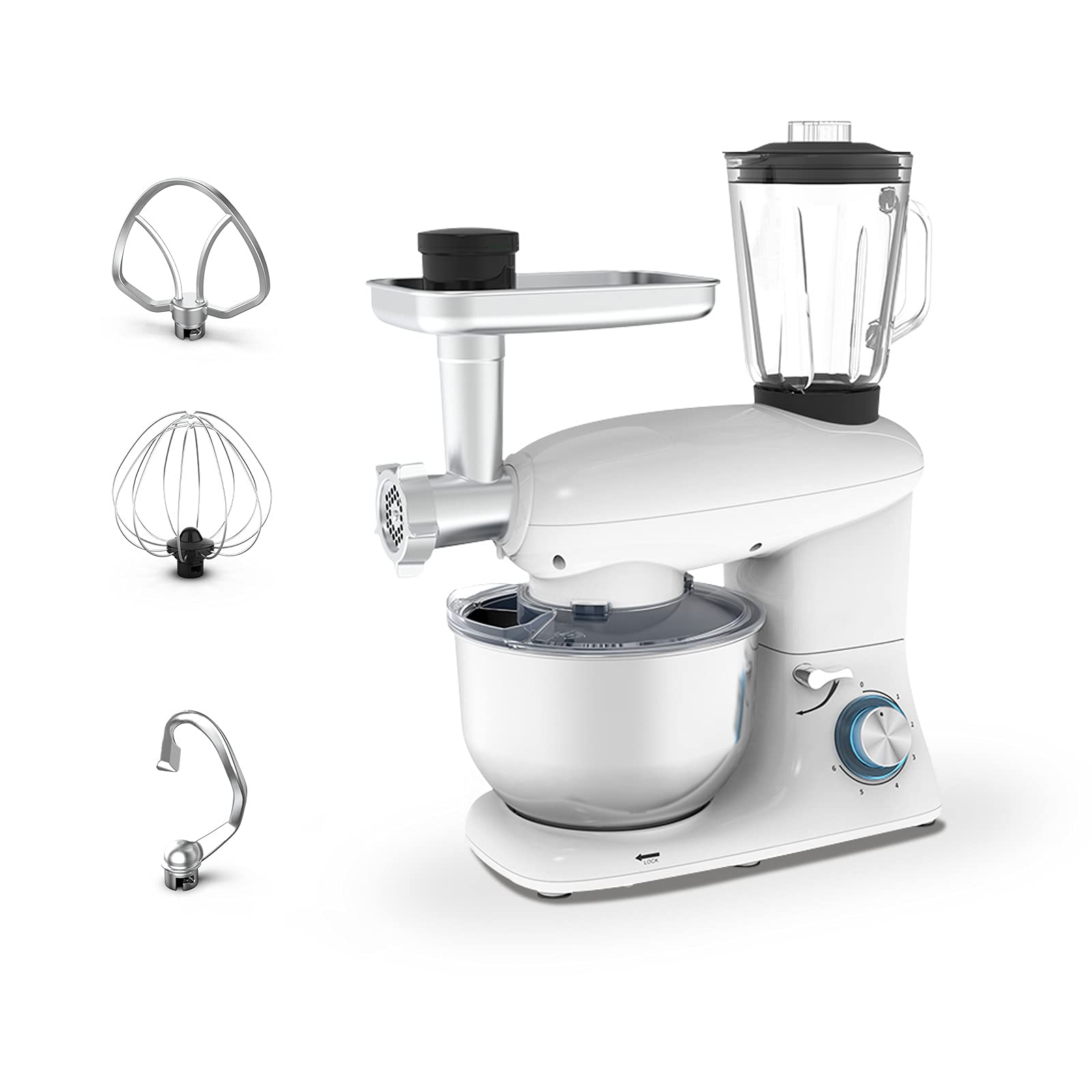 3 in 1 Stand Mixer, 6 Quarts 850W, Tilt-Head Kitchen Mixer 6 Speed Electric Mixer with Meat Grinder 