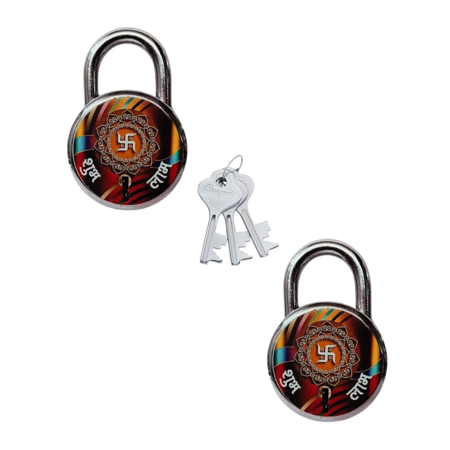 Shubh Laabh 50mm 2 Padlocks with 6 Keys | Double Locking 7 Levers | Lock and Keys for Home Door Shutter Shop Main Gate Sutter, Laser Print Finish, Rust Proof (Pack of 2)-image-9