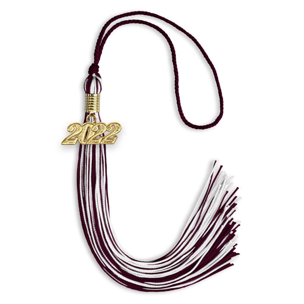 Endea Graduation Mixed Double Color Tassel with Gold Date Drop (Maroon/White, 2022)