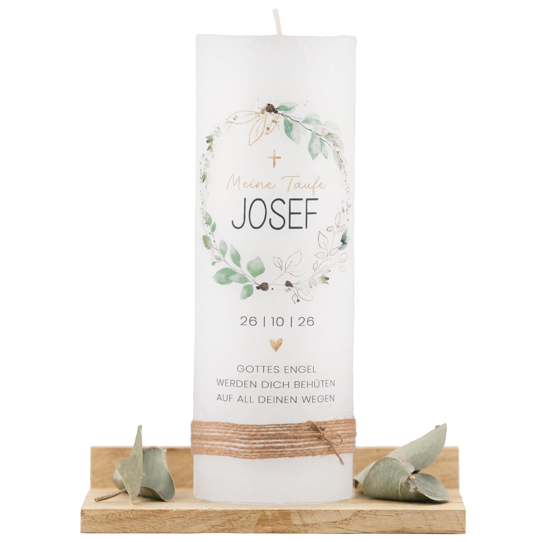 Personalisierte Taufkerze | Moderne handgemachte Kerze mit Name & Datum Junge | Individuelles Taufgeschenk Bub | Hochwertige Rustikkerze | Partenkerze Taufe | Blau Grün Boho (B-Mint)