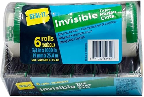 Miniatura 7 de Seal-It Invisible 62452 - Cinta de papelería 34 x 1000 pulgadas 6 unidades en total 6000 pulgadas color blanco