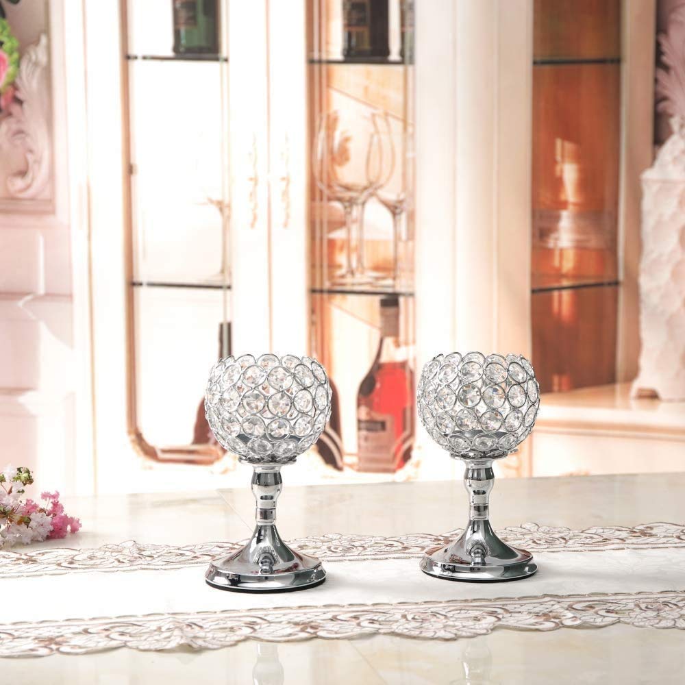 2 sztuki kryształowych świeczników typu tealight, świeczników na stolik kawowy, dekoracyjnych akcesoriów domowych, wesel i przyjęć (srebrny, 25 cm)