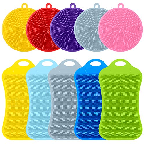 Veraing 10Pcs Silicone Sponge Kitchen Sponge Multipurpose Dishwashing Sponges, Kitchen Dishes Silicone Scrubber Dish Washing Brush Multipurpose Dishwashing Sponges