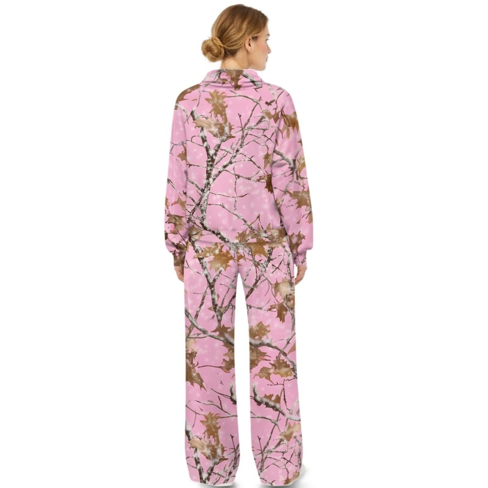 SEANATIVE Conjunto de sudadera de cuello alto de 2 piezas con pantalones deportivos de pierna ancha a juego, conjunto de descanso de gran tamaño para mujer, conjunto de chándal de talla grande, Caza