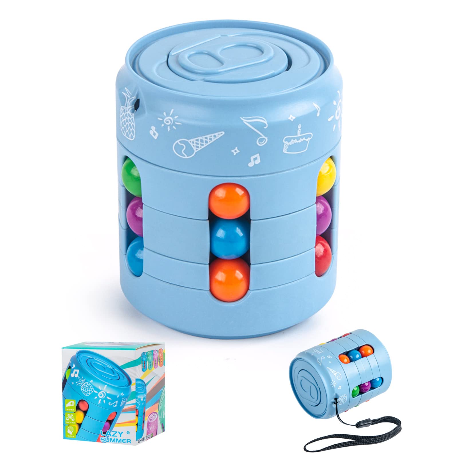 Magic Bean Cube,Children's Educational Toy Cube,Creative Finger Toys Rotating Cube,Decompression Toys,Suitable for Children and Adults (Blue)