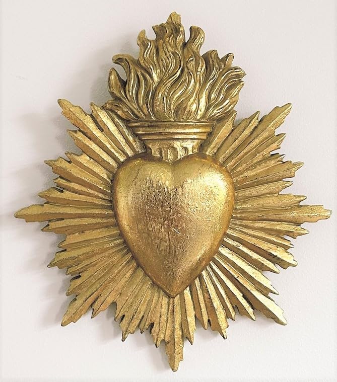 Ex-Voto Mural Cœur Sacré doré 17 cm x 15 cm objet décoration tendance