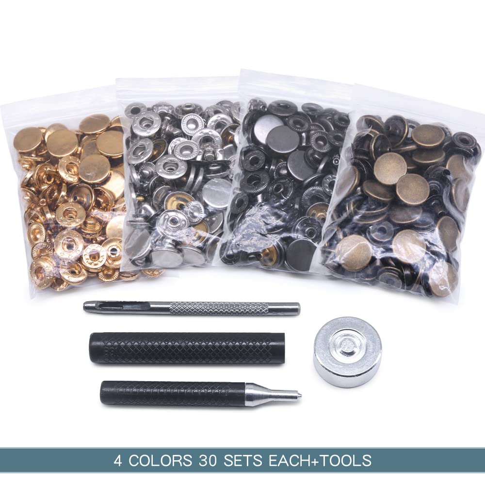 Kit De 120 Corchetes De Presión Metálicos - 12.5 Mm, 4 Colores, Con Herramientas, Para Ropa, Jeans Y Bolsos