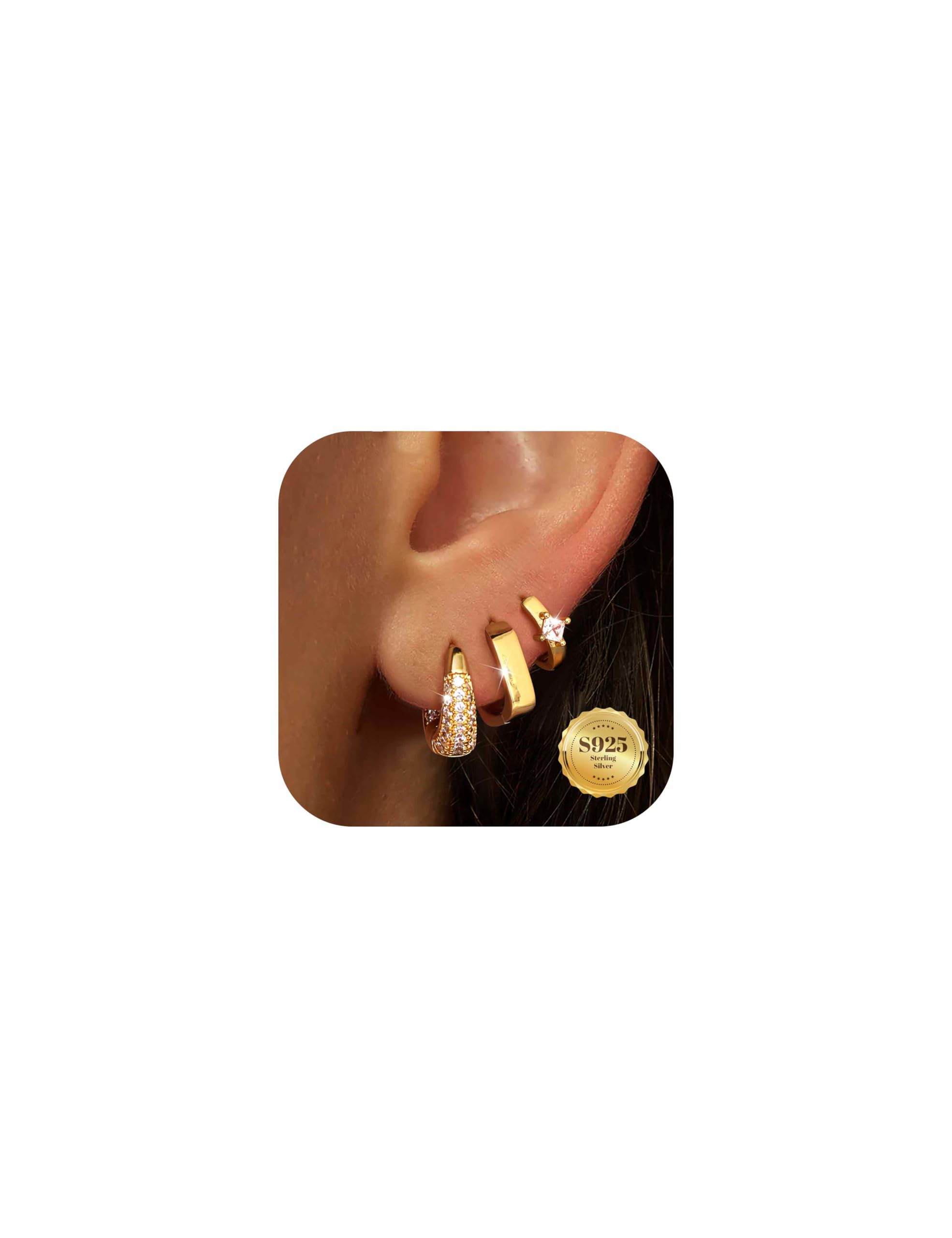 Milacolato 3 paar oorbellen Gouden creolen & Zilver 925 Set 18K