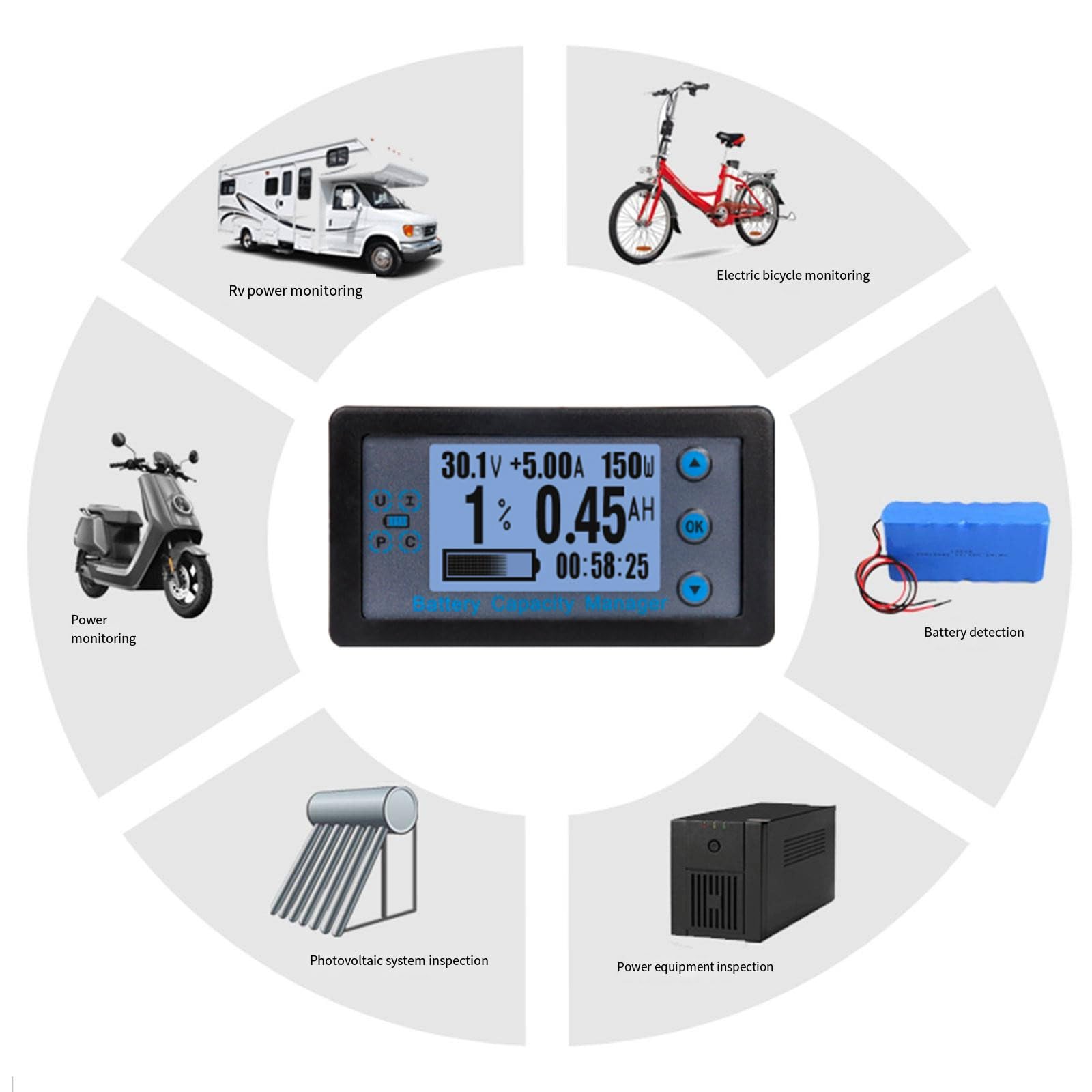 Coulomb - Tester per batteria da 8-120 V, misuratore di corrente compatibile con Bluetooth, misuratore di capacità della batteria, con attrezzatura professionale per elettricisti