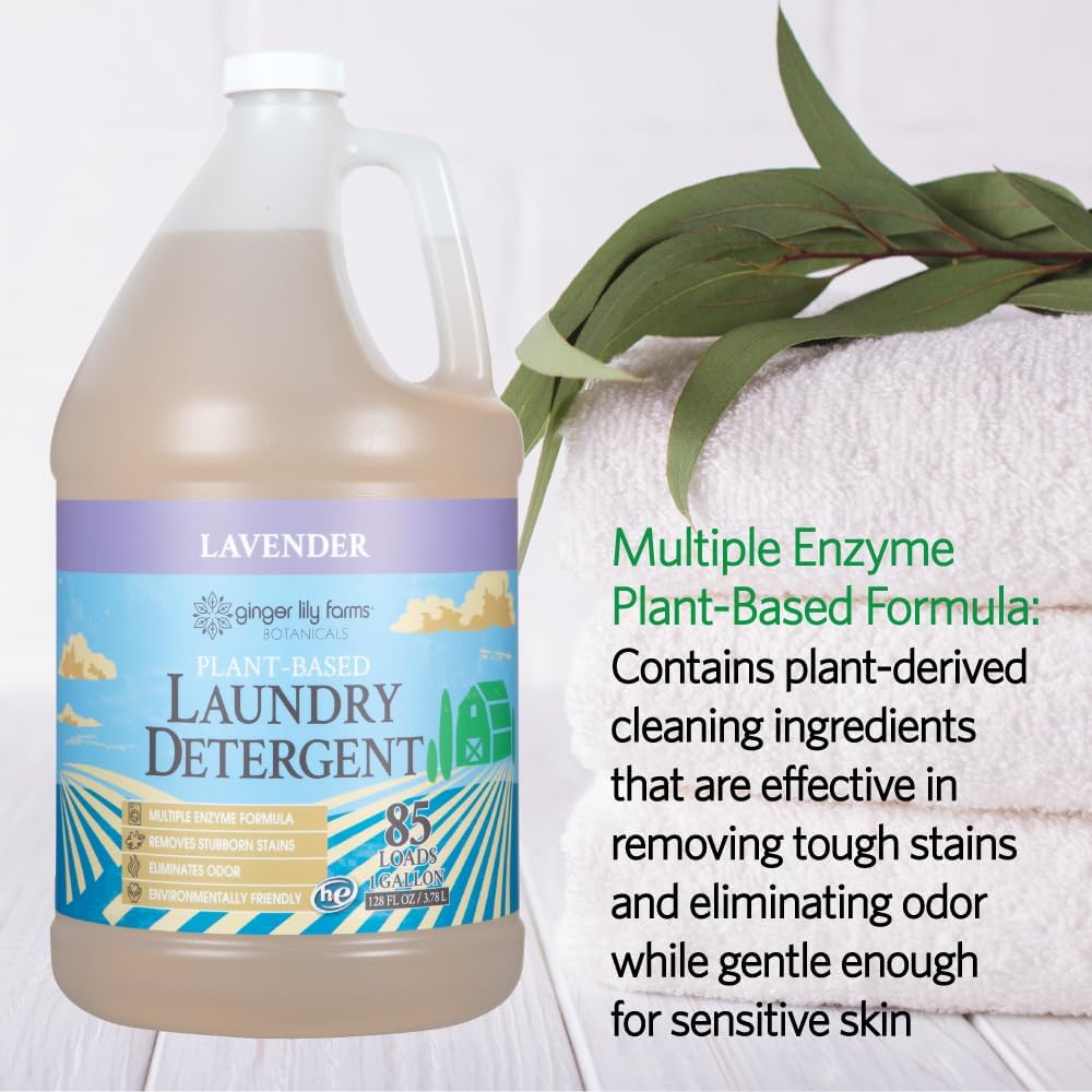 Ginger Lily Farms Botanicals Plant-Based Liquid Laundry Detergent, Lavender, Concentrated Formula, HE Compatible, 85 Loads, 1 Gallon (128 fl. oz.) - Image 5