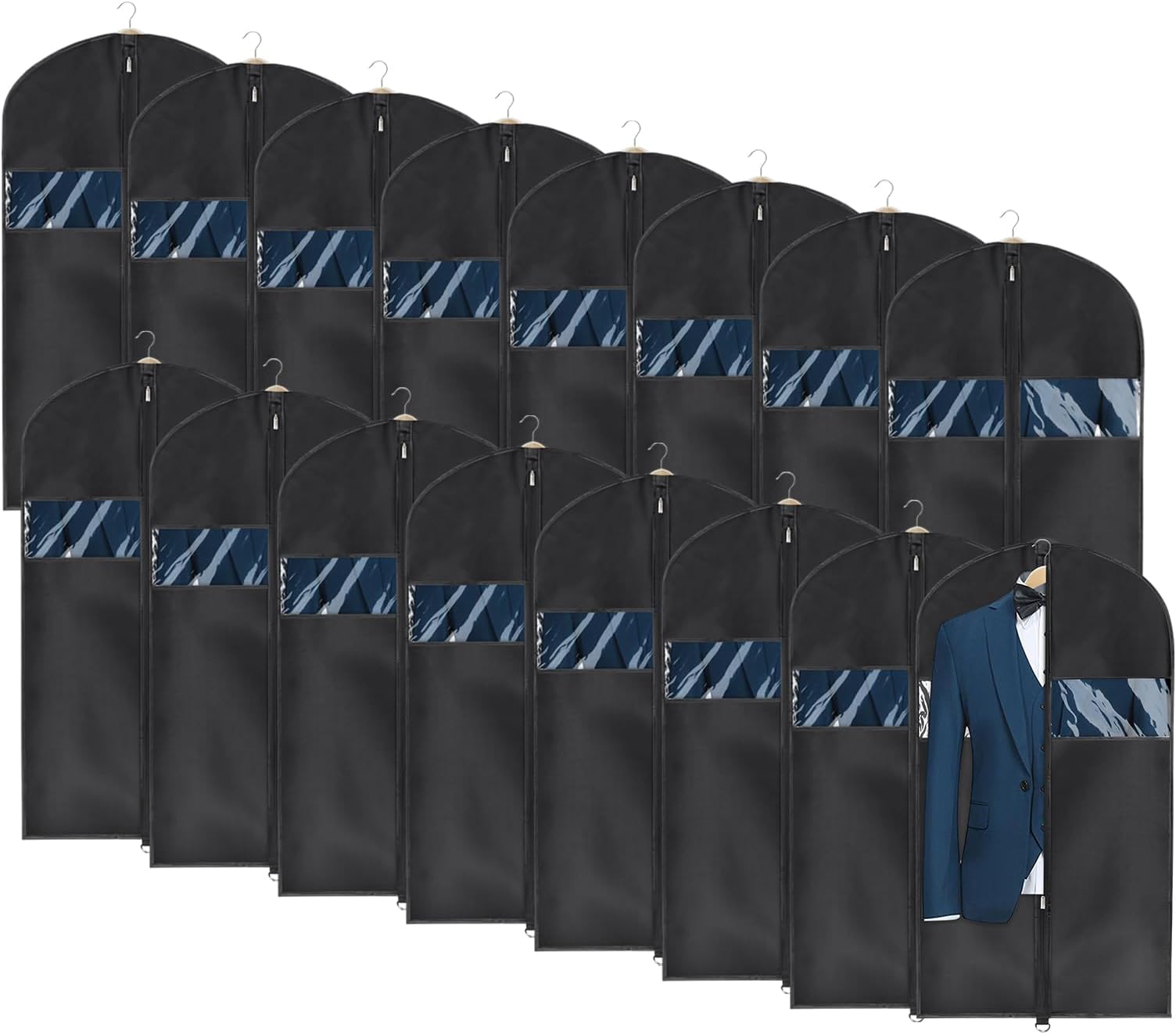 Univivi 16 Pack Suit Bags Garment Bag for Men Storage 40-inch Clothes Cover with Clear Window for Suit Jacket, Skirt, Shirt and Coat, UN0755