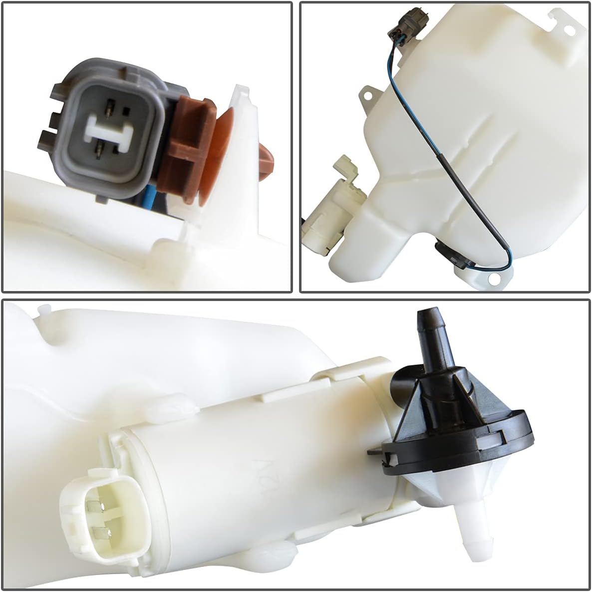 Auto Dynasty MA1288135 Factory Style Car Windshield Washer Reservoir Tank - Reservoir Cap | Fluid Level Sensor | Washer Fluid Pump - Compatible with Mazda 2 11-14, White