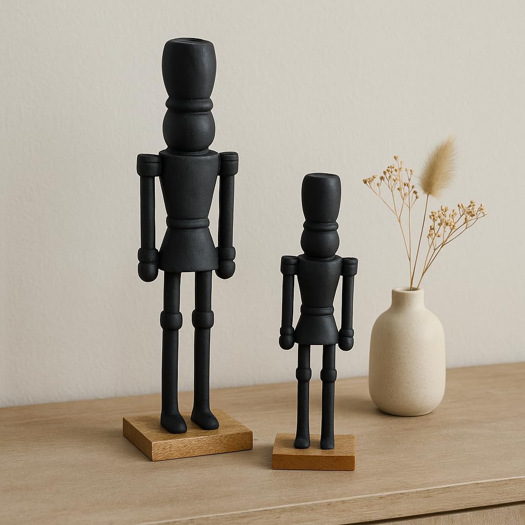 Marrakech Lot de 2 figurines Casse-noisette - Noir - 32 et 22 cm - Décoration de Noël élégante en aluminium - Présentoir décoratif moderne comme rebord de fenêtre - Décoration de l'Avent scandinave