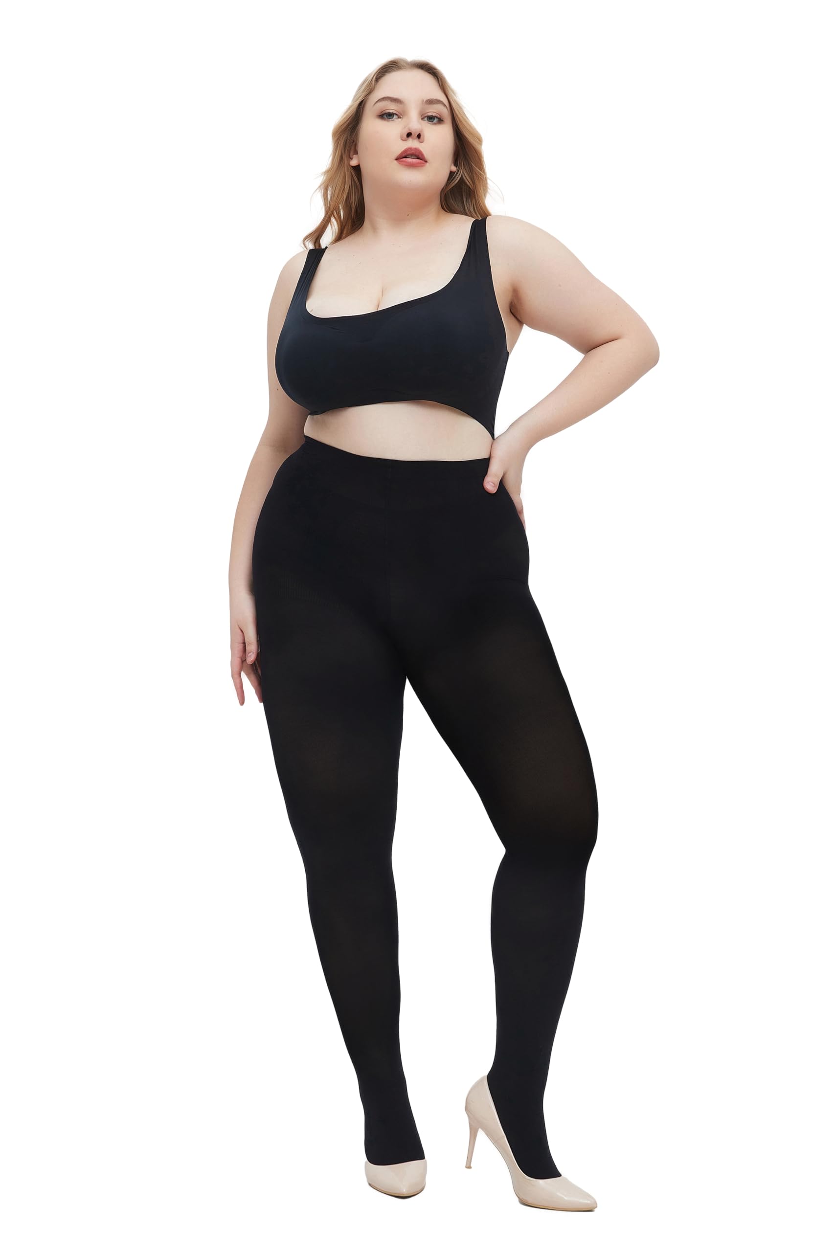 Damskie rajstopy plus size jednolity kolor nieprzezroczyste rajstopy rozciągliwe rajstopy z wysokim stanem, Czarny + opalenizna, XXL