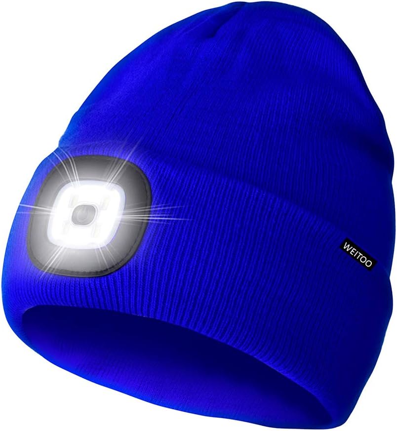 Unisex LED Lighted Beanie, Unisex USB Rechargeable Headlamp Hat, Cap with Light Hands Free Head Torch