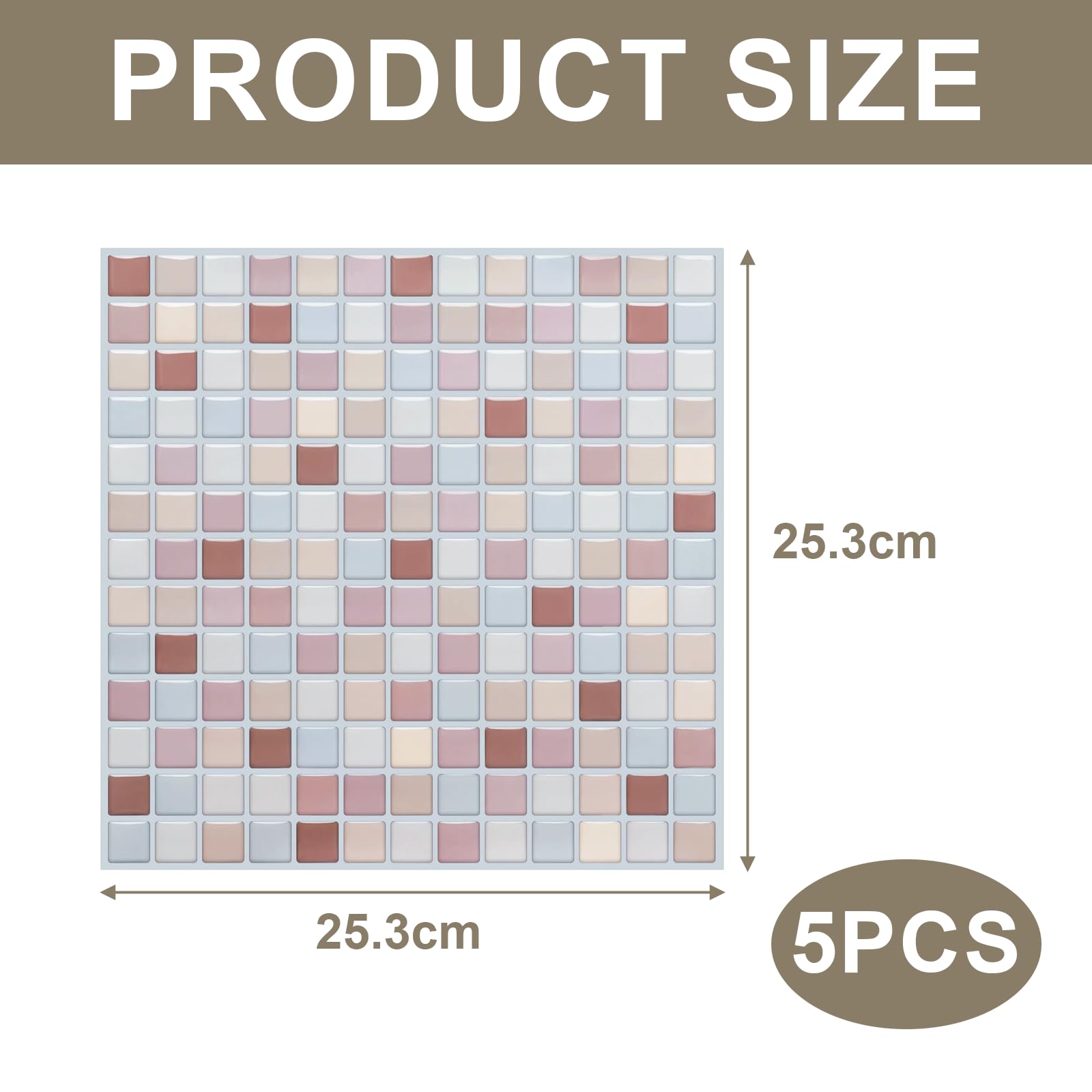 Różowa mozaika samoprzylepna 3D, naklejki na płytki, wodoodporne, do kuchni i łazienki, salonu, panele ścienne PCW do oklejania, ochrona przed pryskaniem (25 x 25 cm, 5 sztuk)